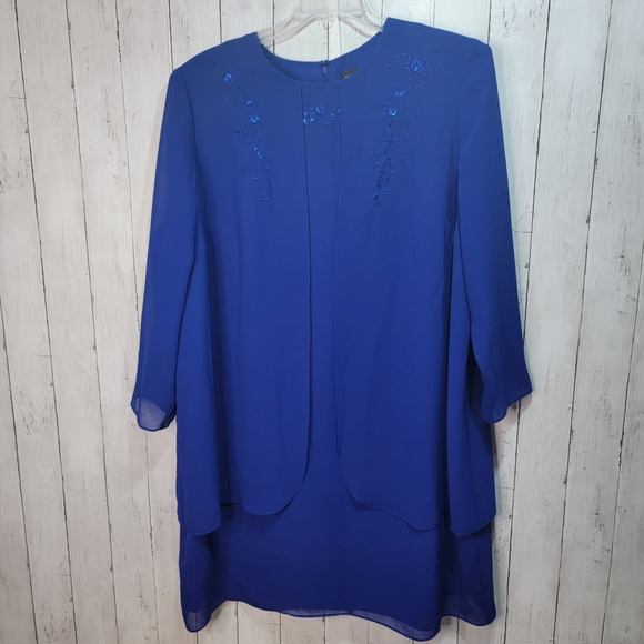Vintage VIRGO Women's Royal Blue Layered Dress Beaded Sequins Plus Size 26 Petit - Picture 1 of 7